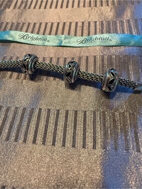 Rare Retired Brighton Deco Black and Silver Spacer Beads set of 3 & Pouch